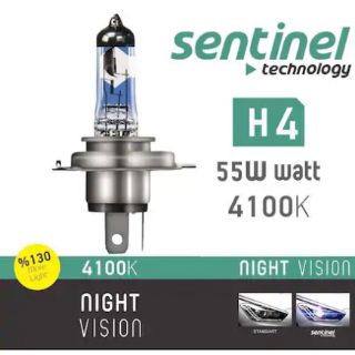 NV H4 .. %130 FAZLA BEYAZ IŞIK AMPUL 12 VOLT SENTİNEL .. ( TAKIM ) resmi