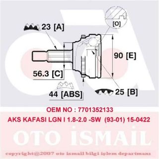 AKS KAFASI DIŞ LGN I 1.8-2.0-2.2D-2.2DT 93-01 -MGN SCENİC 1.9DTI 97-99 -SCENİC I 1.9DTI 99-03 resmi