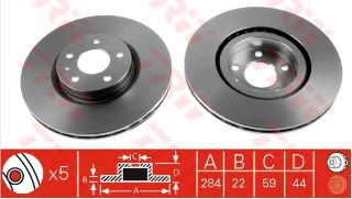 DİSK AYNASI ÖN AD2218 ÖN 284MM DOBLO (06-) 1.3 1.6 MULTİJET (5 BİJON) HAVALI resmi