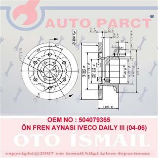 ÖN FREN AYNASI ADET IVECO DAILY III 04-06 290X22XC:64X6DLXHAVALI resmi