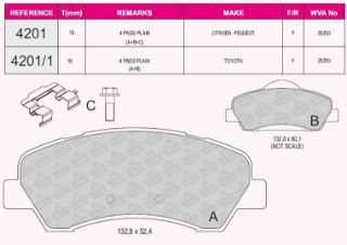 ÖN  FREN BALATASI P301 C ELYSEE EB2 (1.2VTI 12V) / EC5 (1.6VTI 16V) P308 II 2013> (MANDO TIPI) resmi