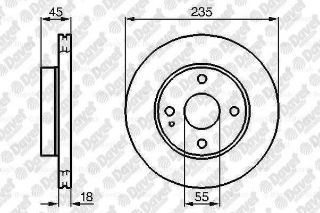 ÖN FREN AYNASI MAZDA 323 1.3-1.4-1.6 90-95 235X55X18X4DLXHAVALI DF2719 resmi
