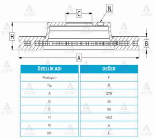 ÖN FREN AYNASI COROLLA 1.4 D-2.0 D E12 07/04 1.8 VVTL-İ TS 02 275X25X4DLXHAVALI resmi