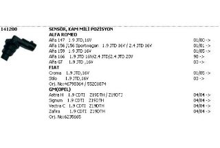 SENSOR KAM / EKSANTRIK MILI POZISYON 141208 ( FIAT : CROMA / STILO / ALFA : 147 / 156 / 159 / 166 / GT / OPEL: İNSİGNİA 2.0 CDTİ / VECTRA C 1.9 CDTİ ) resmi