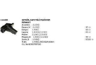 SENSOR KAM / EKSANTRIK MILI POZISYON ( RENAULT : KANGOO / LAGUNA / MASTER / MEGANE / SCENIC / TRAFIC / AVANTIME / ESPACE ) resmi