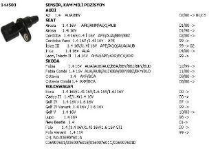 SENSOR KAM / EKSANTRIK MILI POZISYON ( VOLKSWAGEN : BORA / CADDY II / GOLF IV / GOLF V / AUDI : A2 / SKODA / SEAT ) resmi