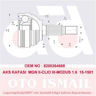 X AKS KAFASI DIŞ CLİO III 1.6 16V 05 MODUS 1.6-1.5 DCİ- MGN II 1.4-1.6 16V-1.5DCİ-LOGAN 1.6 16V- resmi