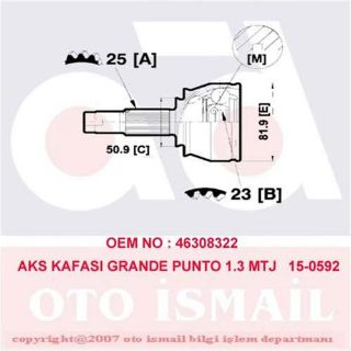 X AKS KAFASI DIŞ GRANDE PUNTO 1.3 MTJ 05 15-0592 resmi