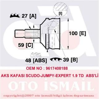 X AKS KAFASI DIŞ SCUDO-JUMPY-EXPERT 1.9 TD 95 ABSLİ 15-1224 resmi