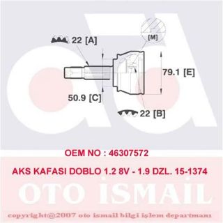 X AKS KAFASI DIŞ DOBLO 1.2 8V-1.4-1.6 16V-1.9D 01 ABSSİZ 15-1374 resmi