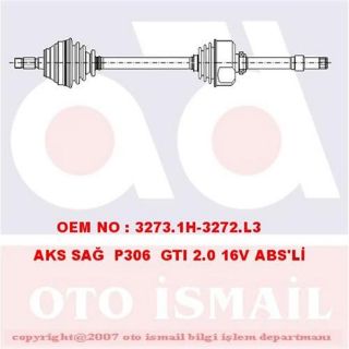 X AKS ÖN SAĞ P306 GTI 2.0 16V-1.9 94-01 -P405 1.8-2.0-1.9 92-96 ABSLİ 17-0167 resmi