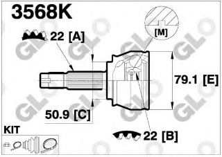 AKS KAFASI SOL SAĞ ÖN DIS FIAT DOBLO 119,223 1.2I  22X22X51 UZUNLUK 146,7 MM 2001-2010 resmi