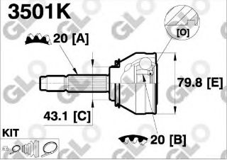 AKS KAFASI SOL SAĞ ÖN DIS FIAT UNO 70 1.4I 20X20X43 UZUNLUK 150,3 MM 1994-2000 resmi