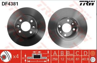 DİSK AYNASI ÖN FD49308 LOGAN (05-) 1.4-1.6 (+ABSLİ) SANDERO (08-) ÇAP:259X12X4D resmi