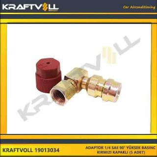 ADAPTOR 1/4 SAE 90° YÜKSEK BASINÇ KIRMIZI KAPAKLI (5 ADET) resmi