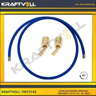 KLIMA GAZ BASMA HORTUMU  3000 MM F 1/4 X F 1/4 45° MAVI STANDART resmi