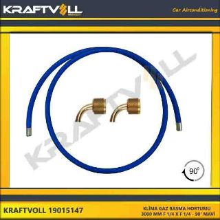 KLIMA GAZ BASMA HORTUMU  3000 MM F 1/4 X F 1/4 90° MAVI STANDART resmi
