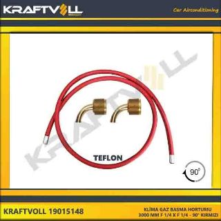 KLIMA GAZ BASMA HORTUMU  3000 MM F 1/4 X F 1/4 90° KIRMIZI STANDART resmi