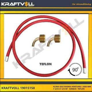 KLIMA GAZ BASMA HORTUMU  3000 MM F 3/8 X F 3/8 90° KIRMZI STANDART resmi