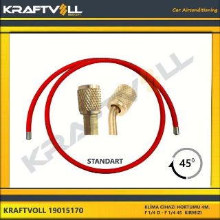 KLIMA GAZ BASMA HORTUMU  4000 MM F 1/4 X F 1/4 45° KIRMZI STANDART resmi