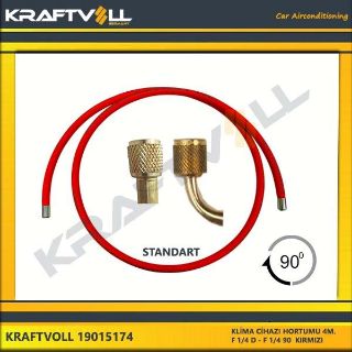 KLIMA GAZ BASMA HORTUMU  4000 MM F 1/4 D * F 1/4 90° KIRMIZI STANDART resmi