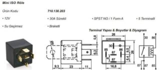 MINI ROLE 12V 30A 5 FISLI EM305 SU GECIRMEZ resmi