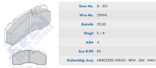 ON ARKA FREN BALATASI  MERCEDES ATEGO YAYLI (00-) OTOKAR DORUK  (MAVI KUTU) resmi