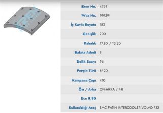 ON / ARKA FREN BALATASI PABUC BMC DEV FATIH YENI MODEL, RENAULT TRUCKS, VOLVO 220-26  (20 LİK) (S15088020) resmi