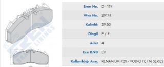 ON FREN BALATA RENAULT PREMIUM VOLVO FH FM 430/440/450/460 DXI 04-> AKSESUARSIZ resmi