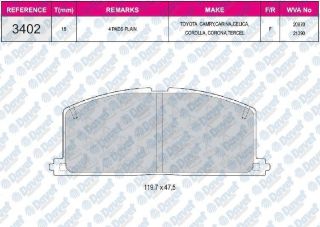 FREN BALATASI ÖN WVA 20870  TOYOTA COROLLA CORONA CARINA CAMRY 1.3 1.6 87-92 resmi