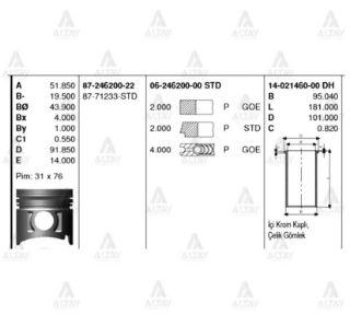 PİSTON SEGMANLI NKR-55  93MM STD TAKIM resmi