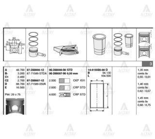 PİSTON+SEGMAN 2,5 DIZEL H100 MIN E.M/L300 87-97 ESKİ TİP 94-96 resmi