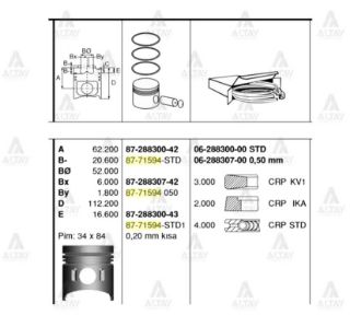 PİSTON+SEGMAN BM MITSUBISHI PİSTON CANTER  FE 659 104,50 MM BM resmi