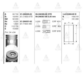 PİSTON+SEGMAN BM MITSUBISHI PİSTON CANTER  FE 515-635 104,50 MM BM resmi