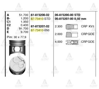 PİSTON+SEGMAN BM MITSUBISHI PİSTON CANTER  FE 511-711 4M40 95 MM BM resmi