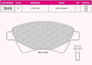 ÖN  FREN BALATASI MEGANE II SCENİC II 1,4 / 1,5DCI / 1,6 / 1,9DCI / 2,0 KANGOO 1,9DCI 01> resmi