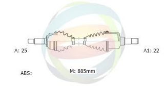 AKS SAĞ KOMPLE (DIS FREZE: 25, D1:80 MM, İÇ FREZE: 22, D2:75 MM, UZUNLUK: 879 MM) NEMO BİPPER 1,4HDI resmi