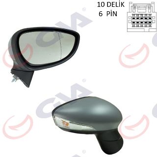 DIŞ DİKİZ AYNASI SOL FİESTA 12 ELEKTRİKLİ ISITMALI SİNYALLİ ASTARLI ASFERİK 6 FİŞ VM-6326EHPAL resmi