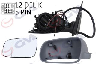 DIŞ DİKİZ AYNASI SOL FABİA 05 ELEKTRİKLİ ISITMALI ASTARLI ASFERİK 5 FİŞ VM-606EHPAL resmi