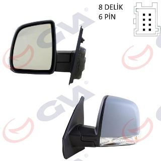 DIŞ DİKİZ AYNASI SOL DOBLO 11 ELEKTRİKLİ SİNYALLİ ASTARLI TEK CAMLI KONVEKS 6 FİŞ VM-668EHPL resmi