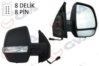 DIŞ DİKİZ AYNASI SAĞ DOBLO 11 ELEKTRİKLİ ORTADAN SİNYALLİ SİYAH KAPAKLI ÇİFT CAM KONVEKS 8 FİŞ VM-669EHL resmi
