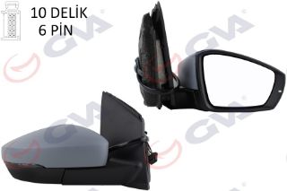 DIŞ DİKİZ AYNASI SAĞ POLO 09 ELEKTRİKLİ ISITMALI ASTARLI KONVEKS 6 FİŞ VM-388NEHPR resmi