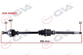 KOMPLE AKS SAĞ P206 1.6 16V-P206 CC 00 ABSLİ 48DİŞ 881MM resmi