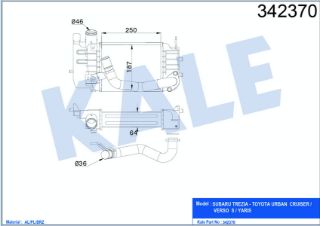 TURBO RADYATÖRÜ SUBARU TREZİA 11=> TOYOTA YARIS URBAN 05=> 1.4D (BORULU) [BRAZING] [250×187×64] resmi