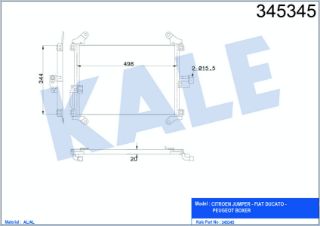 KLİMA RADYATÖRÜ KONDENSER (FIAT DUCATO 1.9/2.5D-TD 2.3/2.8JTD 94=>  PEUGEOT BOXER - CITROEN JUMPER 1.9/2.5D-TD 2.5TDI 2.2/2.8HDI - KURUTUCUSUZ [BRAZING AL/AL] [498×344×20] resmi