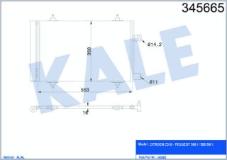 KONDENSER (PEUGEOT: 508 I  508 SW 10- / CITROEN C5 III 09- 2.0HDI 2.0 BLUEHDI (MT) KURUTUCU İLE [BRAZING AL/AL] [533×358×16] resmi