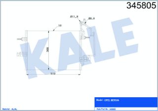 KONDENSER (OPEL:  MERIVA A MPV 1.6 1.8 1.4/1.6 16V 03<10 KURUTUCUSUZ [BRAZING AL/AL] [519×368×16] resmi