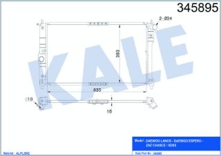 SU RADYATÖRÜ DAEWOO LANOS 1.4-1.5-1.6 97=> 635X382X16 AC+ MEK AL/PL/BRZ resmi