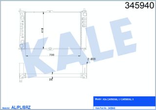SU RADYATÖRÜ KİA CARNİVAL 2.9 TD-CRDI 99=> 700X420X28 AC+/- MEK AL/PL/BRZ resmi
