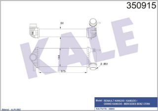 TURBO RADYATÖRÜ RENAULT KANGOO 1.5DCI 08=> MERCEDES BENZ CITAN 1.5CDI 12=> [BRAZING] [375×144×64] resmi